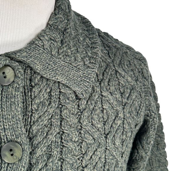 Aran Crafts Cardigan Sweater Women's Small Green Irish Merino Wool Button New - Picture 3 of 9